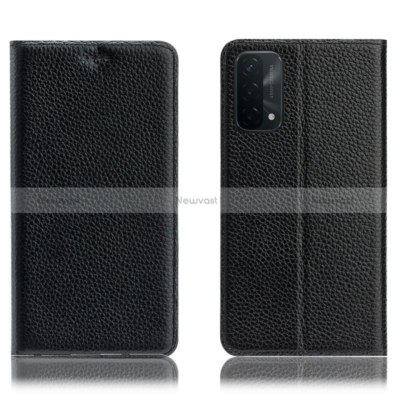Leather Case Stands Flip Cover Holder H02P for Oppo A74 5G