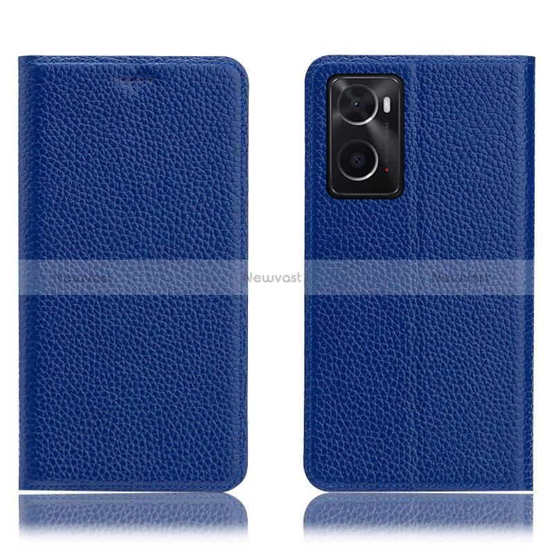 Leather Case Stands Flip Cover Holder H02P for Oppo A76 Blue