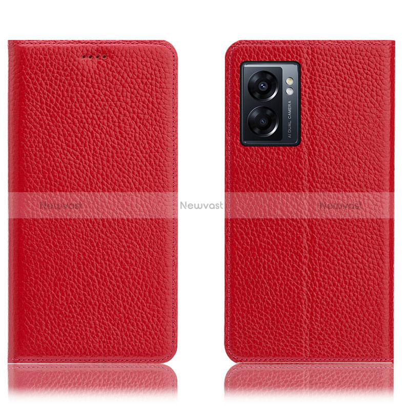 Leather Case Stands Flip Cover Holder H02P for Oppo A77 5G Red