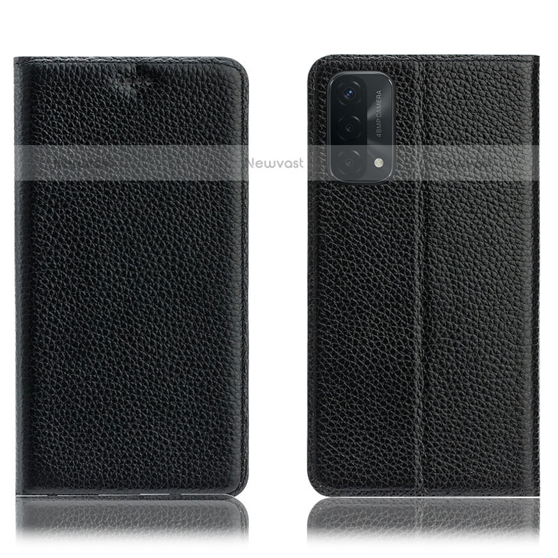 Leather Case Stands Flip Cover Holder H02P for Oppo A93 5G Black
