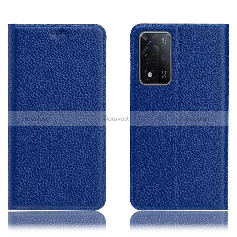 Leather Case Stands Flip Cover Holder H02P for Oppo A93s 5G Blue