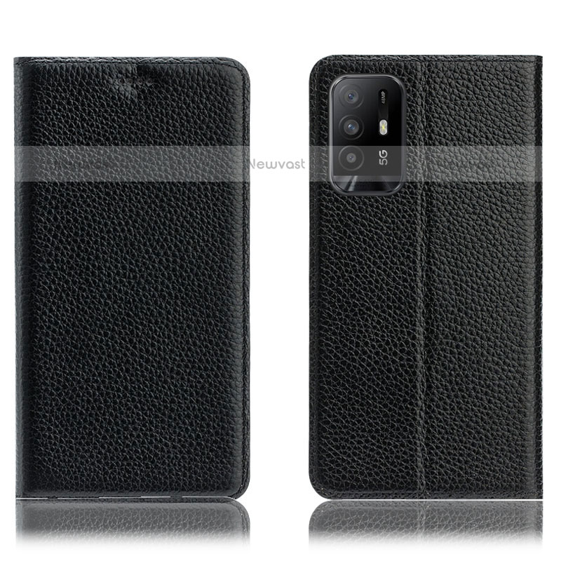 Leather Case Stands Flip Cover Holder H02P for Oppo A95 5G Black