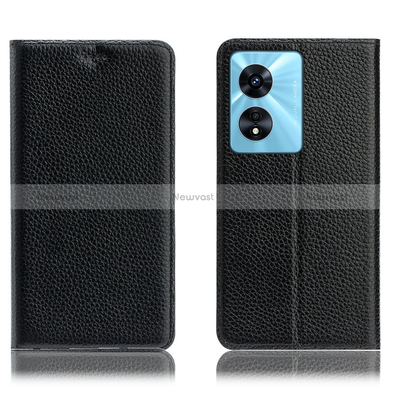 Leather Case Stands Flip Cover Holder H02P for Oppo A98 5G Black