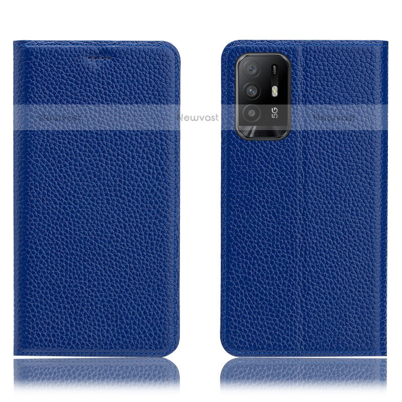 Leather Case Stands Flip Cover Holder H02P for Oppo F19 Pro+ Plus 5G Blue