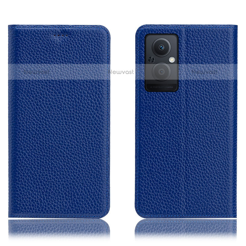 Leather Case Stands Flip Cover Holder H02P for Oppo F21 Pro 5G Blue