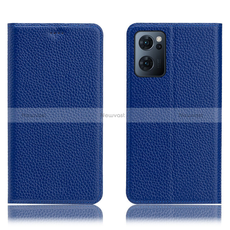 Leather Case Stands Flip Cover Holder H02P for Oppo Find X5 Lite 5G Blue