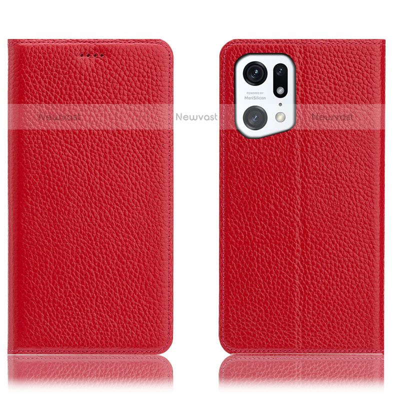 Leather Case Stands Flip Cover Holder H02P for Oppo Find X5 Pro 5G Red