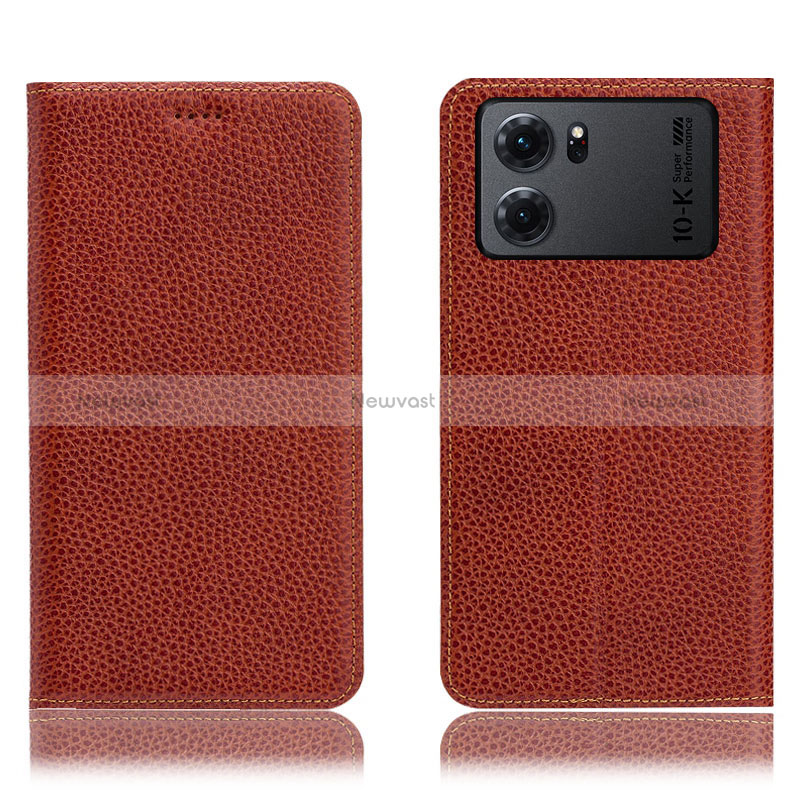 Leather Case Stands Flip Cover Holder H02P for Oppo K10 5G Brown