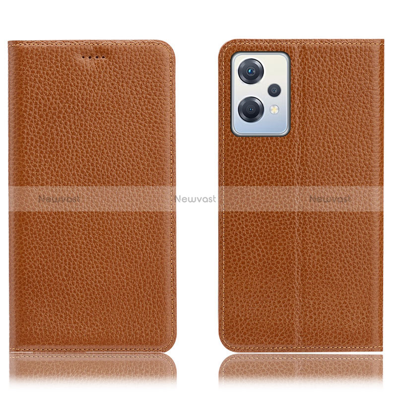 Leather Case Stands Flip Cover Holder H02P for Oppo K10X 5G Light Brown