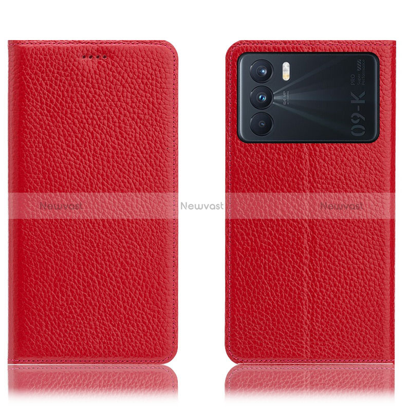 Leather Case Stands Flip Cover Holder H02P for Oppo K9 Pro 5G Red