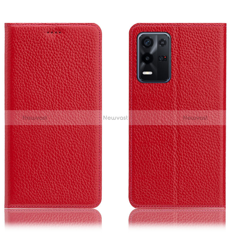 Leather Case Stands Flip Cover Holder H02P for Oppo K9X 5G Red