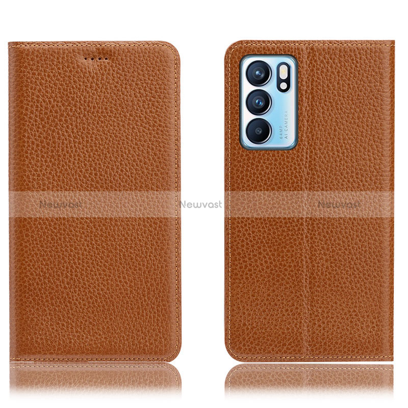 Leather Case Stands Flip Cover Holder H02P for Oppo Reno6 5G