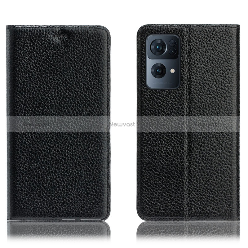 Leather Case Stands Flip Cover Holder H02P for Oppo Reno7 Pro 5G Black