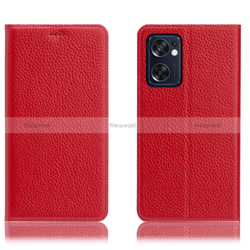 Leather Case Stands Flip Cover Holder H02P for Oppo Reno7 SE 5G Red