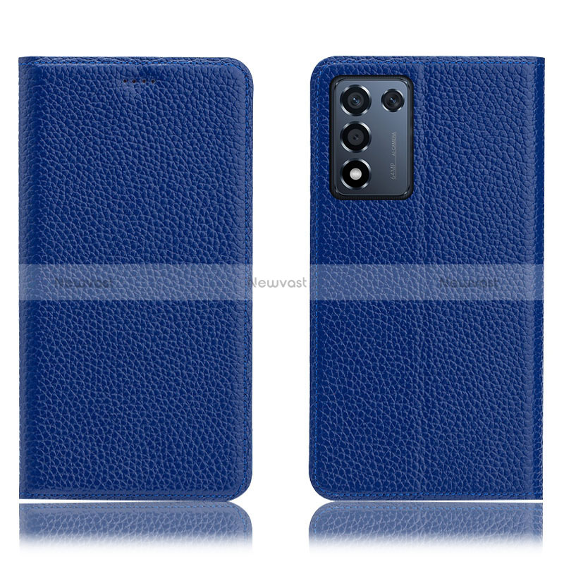 Leather Case Stands Flip Cover Holder H02P for Realme 9 SE 5G Blue