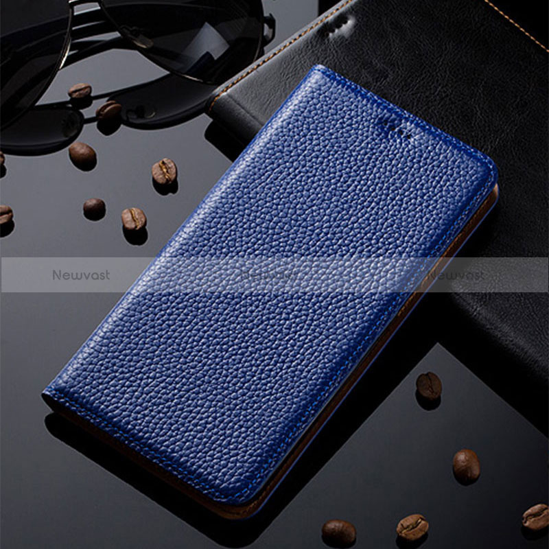 Leather Case Stands Flip Cover Holder H02P for Realme 9i 4G Blue