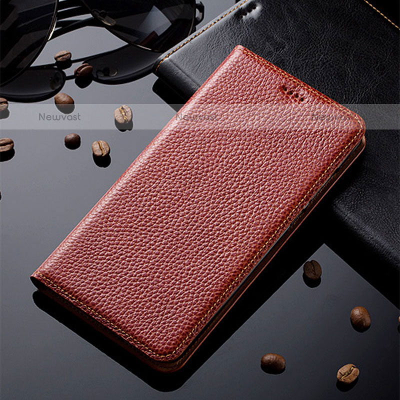 Leather Case Stands Flip Cover Holder H02P for Samsung Galaxy A02s Brown