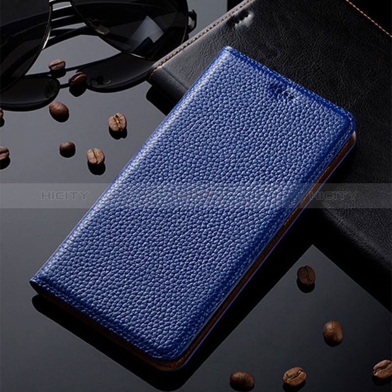 Leather Case Stands Flip Cover Holder H02P for Samsung Galaxy F22 4G Blue