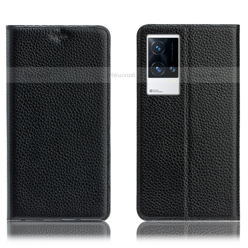 Leather Case Stands Flip Cover Holder H02P for Vivo iQOO 8 Pro 5G Black