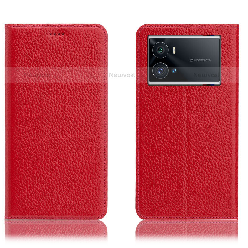 Leather Case Stands Flip Cover Holder H02P for Vivo iQOO 9 Pro 5G Red