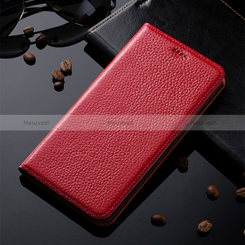 Leather Case Stands Flip Cover Holder H02P for Vivo V25e Red