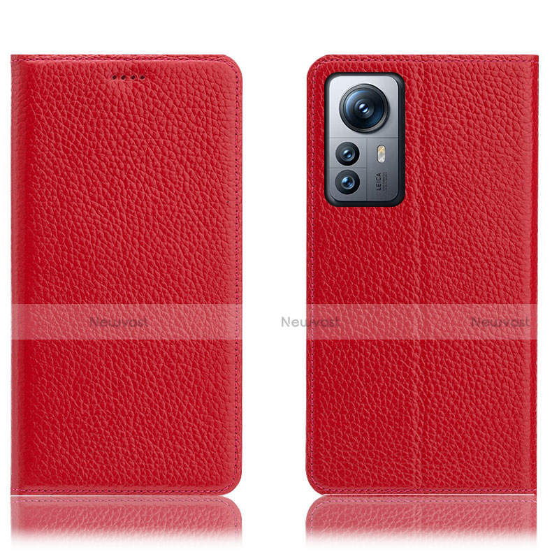 Leather Case Stands Flip Cover Holder H02P for Xiaomi Mi 12 5G Red