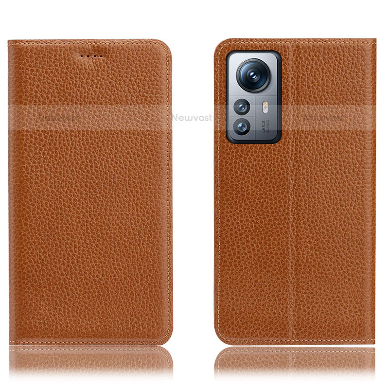 Leather Case Stands Flip Cover Holder H02P for Xiaomi Mi 12 Lite 5G Light Brown