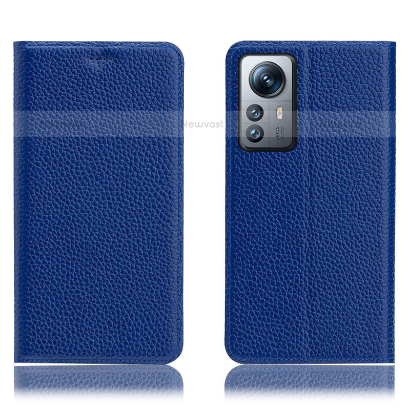 Leather Case Stands Flip Cover Holder H02P for Xiaomi Mi 12S 5G Blue