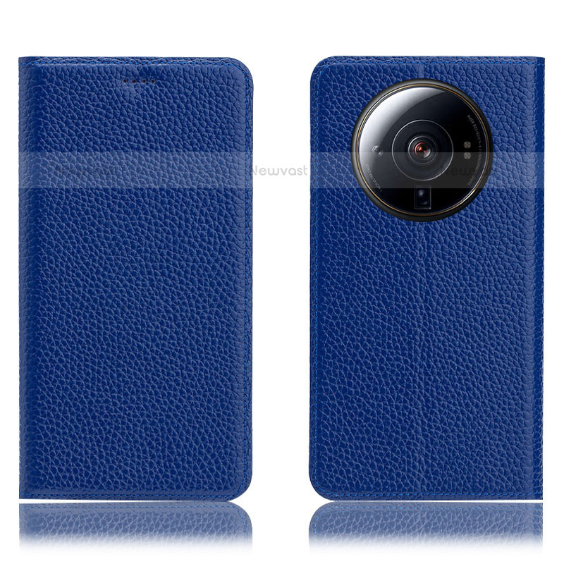 Leather Case Stands Flip Cover Holder H02P for Xiaomi Mi 12S Ultra 5G Blue