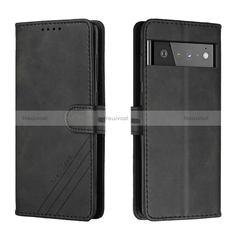 Leather Case Stands Flip Cover Holder H02X for Google Pixel 6 5G Black