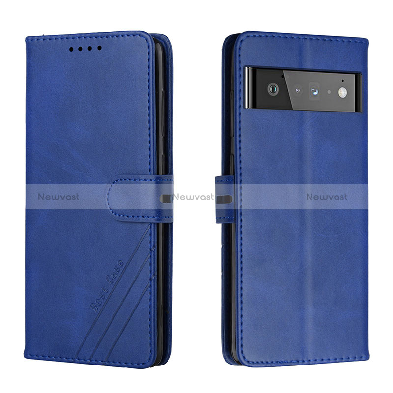 Leather Case Stands Flip Cover Holder H02X for Google Pixel 6 Pro 5G Blue