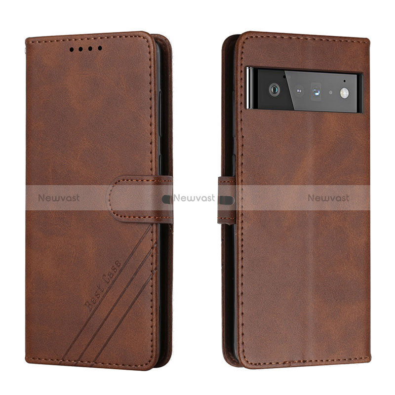 Leather Case Stands Flip Cover Holder H02X for Google Pixel 6 Pro 5G Brown