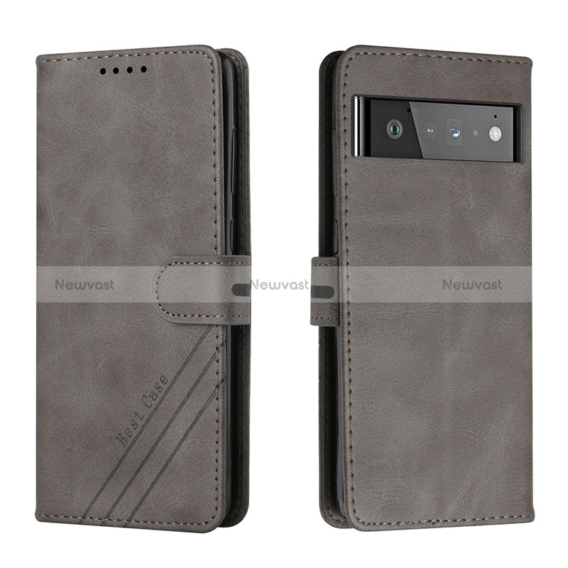 Leather Case Stands Flip Cover Holder H02X for Google Pixel 6 Pro 5G Gray