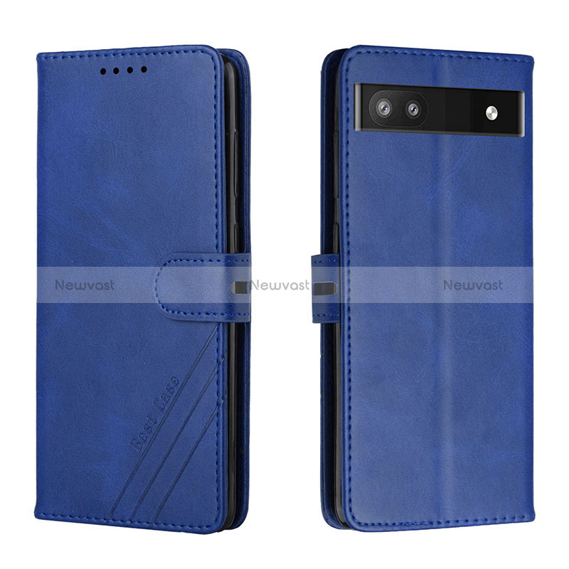 Leather Case Stands Flip Cover Holder H02X for Google Pixel 6a 5G Blue