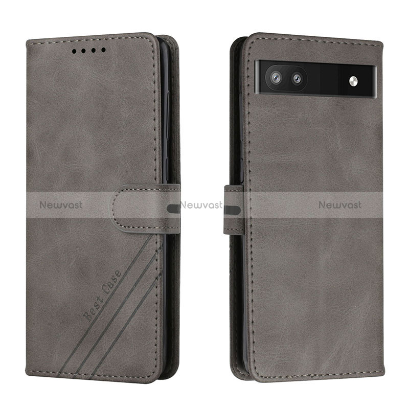 Leather Case Stands Flip Cover Holder H02X for Google Pixel 6a 5G Gray