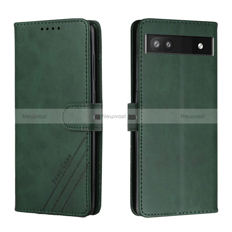 Leather Case Stands Flip Cover Holder H02X for Google Pixel 6a 5G Green