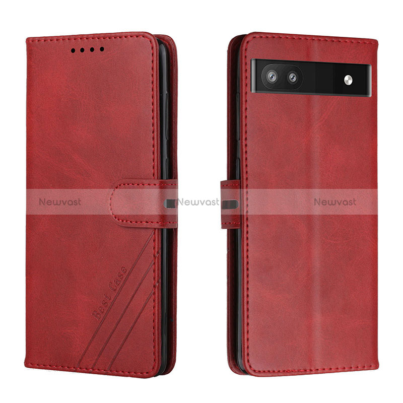 Leather Case Stands Flip Cover Holder H02X for Google Pixel 6a 5G Red