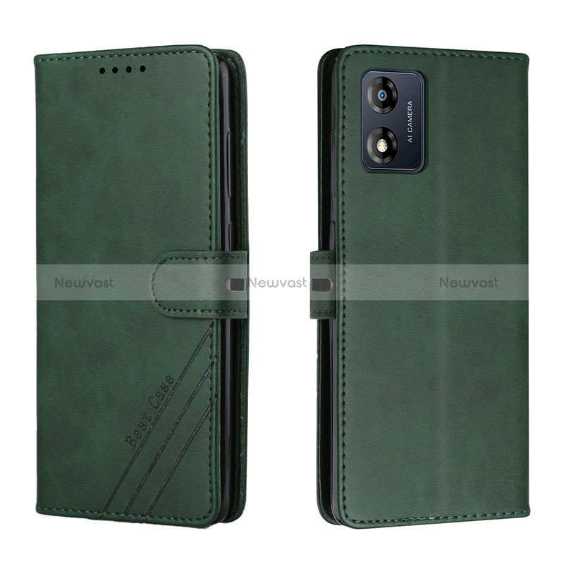 Leather Case Stands Flip Cover Holder H02X for Motorola Moto E13 Green