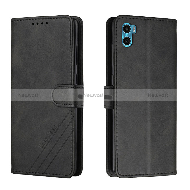 Leather Case Stands Flip Cover Holder H02X for Motorola Moto E22S Black