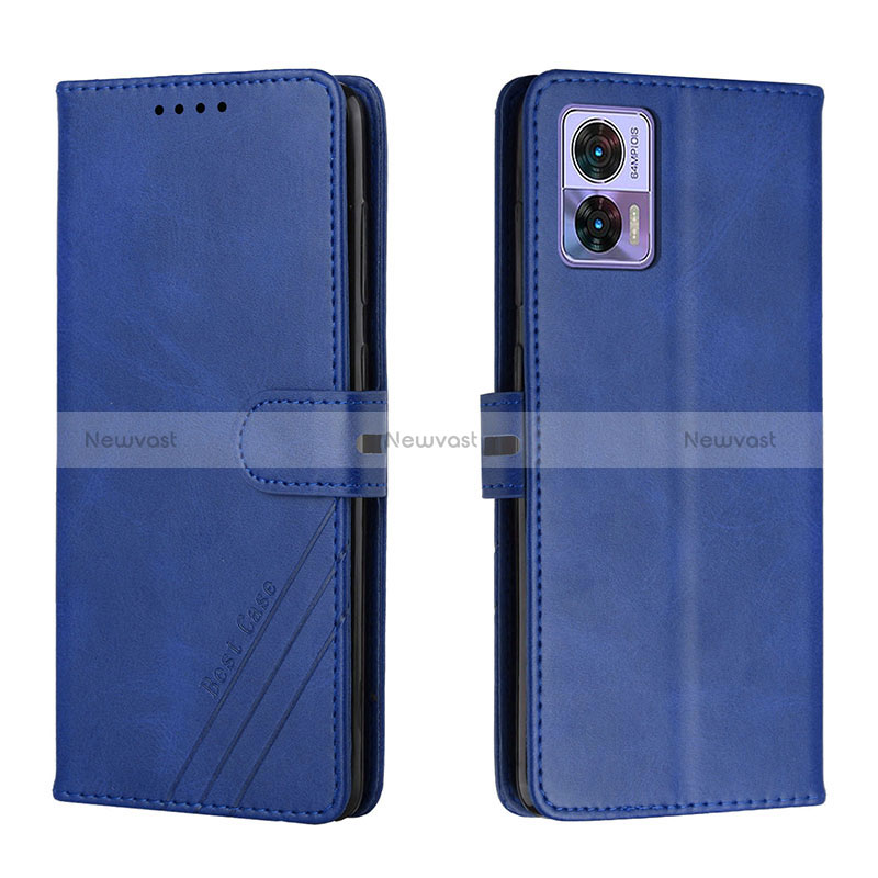 Leather Case Stands Flip Cover Holder H02X for Motorola Moto Edge 30 Lite 5G Blue