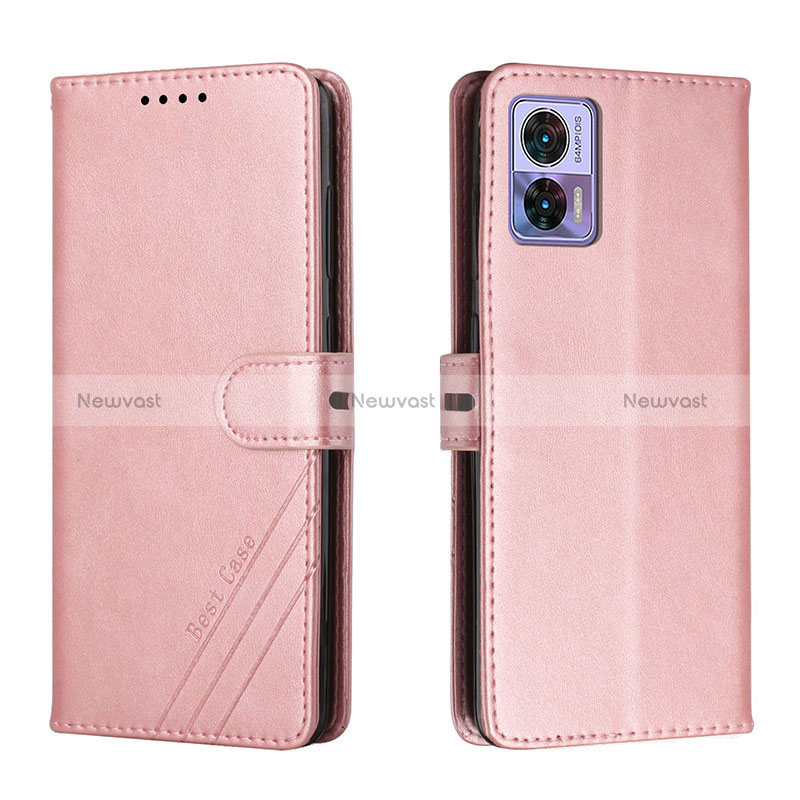 Leather Case Stands Flip Cover Holder H02X for Motorola Moto Edge 30 Lite 5G Rose Gold