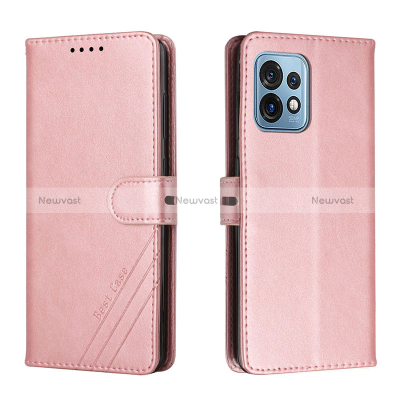 Leather Case Stands Flip Cover Holder H02X for Motorola Moto Edge 40 Pro 5G Rose Gold