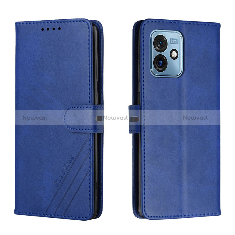 Leather Case Stands Flip Cover Holder H02X for Motorola Moto G 5G (2023) Blue