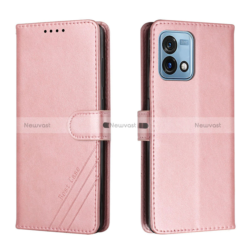 Leather Case Stands Flip Cover Holder H02X for Motorola Moto G Stylus (2023) 4G Rose Gold