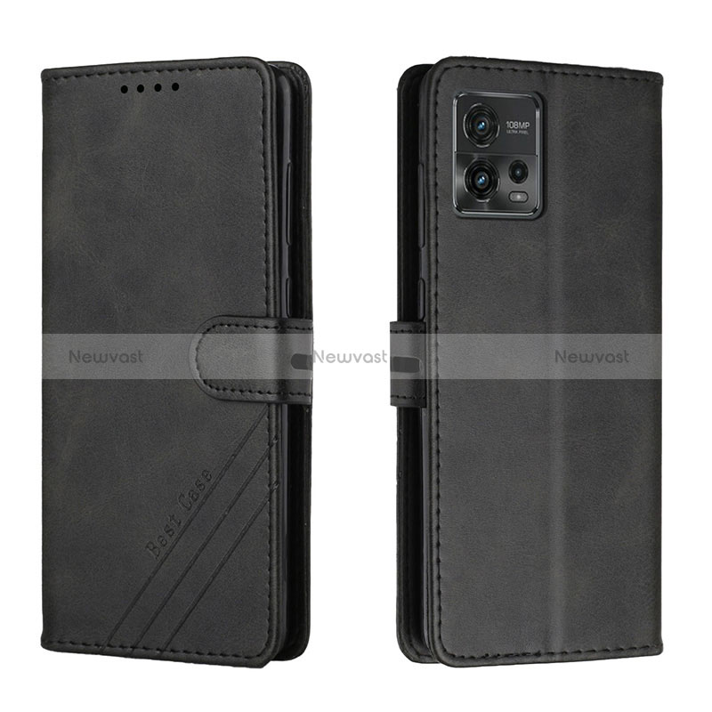 Leather Case Stands Flip Cover Holder H02X for Motorola Moto G72 Black