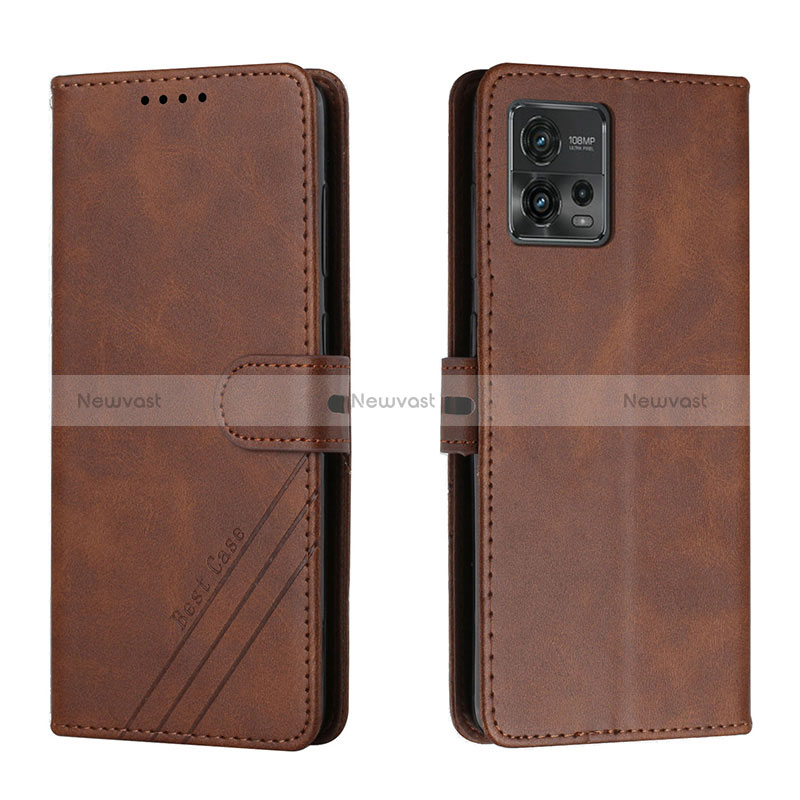 Leather Case Stands Flip Cover Holder H02X for Motorola Moto G72 Brown