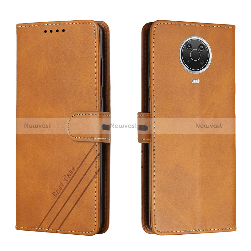 Leather Case Stands Flip Cover Holder H02X for Nokia G30 Light Brown