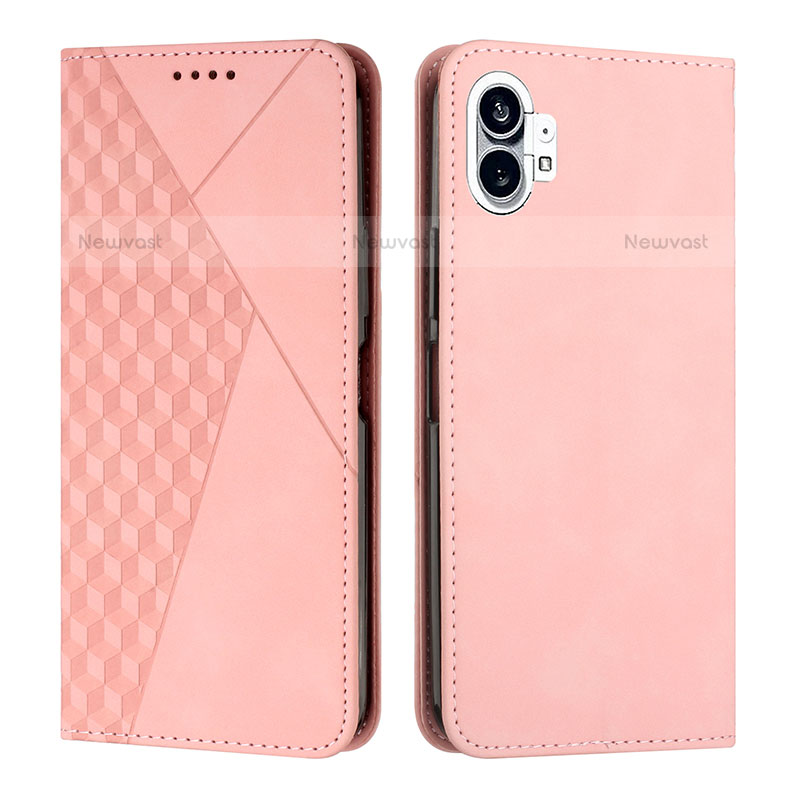 Leather Case Stands Flip Cover Holder H02X for Nothing Phone 1 Rose Gold