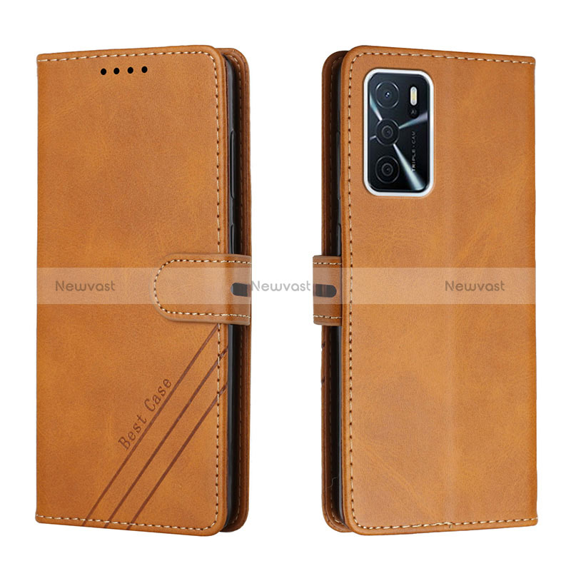 Leather Case Stands Flip Cover Holder H02X for Oppo A53s 5G Light Brown