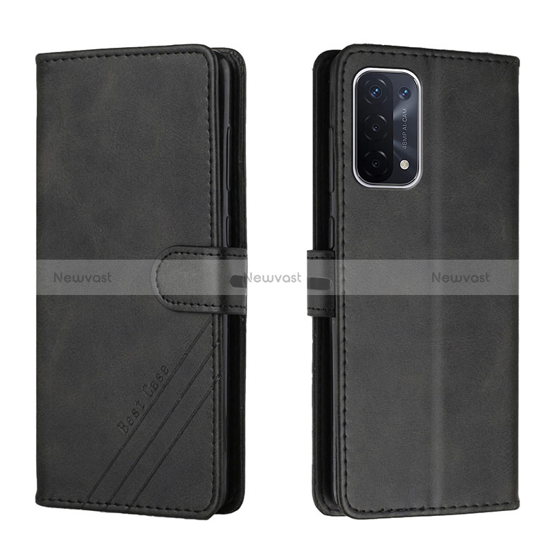 Leather Case Stands Flip Cover Holder H02X for Oppo A54 5G Black